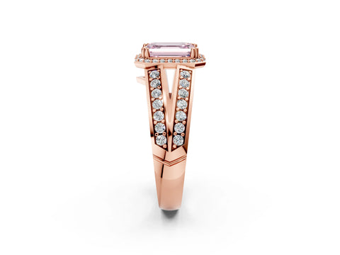 Rose gold Fancy Pink Emerald Cut Diamond Halo Ring with Split Shank Pavé Band and Four-Prong Setting_2