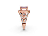 Rose gold Fancy Pink Emerald Cut Diamond Halo Ring with Split Shank and Bezel Accents and Four-Prong Setting_2