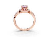 Rose gold Fancy Pink Emerald Cut Diamond Halo Ring with Split Shank and Bezel Accents and Four-Prong Setting_3