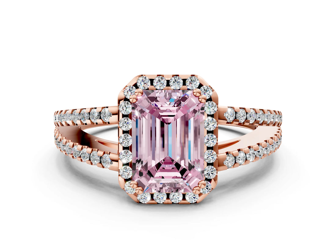 Rose gold Fancy Pink Emerald Cut Diamond Halo Split Shank Engagement Ring_39