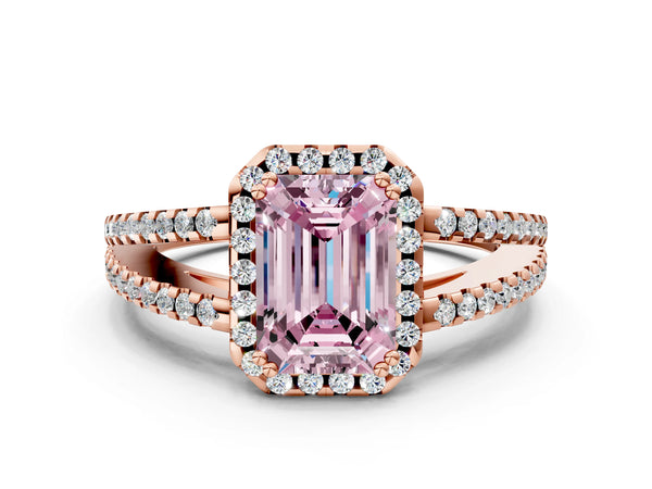 Rose gold Fancy Pink Emerald Cut Diamond Halo Split Shank Engagement Ring