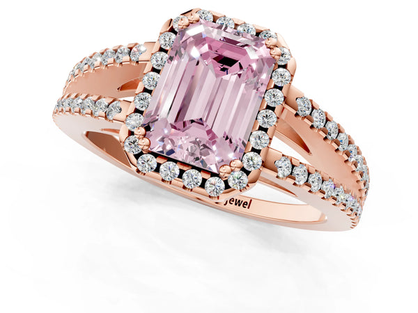 Rose gold Fancy Pink Emerald Cut Diamond Halo Split Shank Engagement Ring