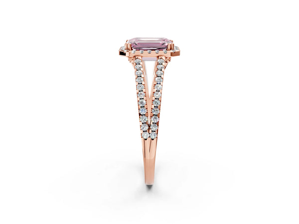 Rose gold Fancy Pink Emerald Cut Diamond Halo Split Shank Engagement Ring