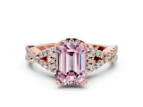 Rose gold Fancy Pink Emerald Cut Diamond  Halo Twist Band Solitaire Prong Setting Ring_36