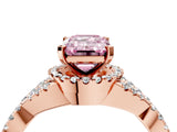 Rose gold Fancy Pink Emerald Cut Diamond  Halo Twist Band Solitaire Prong Setting Ring_40