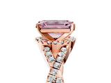 Rose gold Fancy Pink Emerald Cut Diamond  Halo Twist Band Solitaire Prong Setting Ring_41