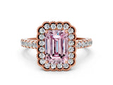 Rose gold Fancy Pink Emerald  Cut Diamond Milgrain Floral Halo Engagement Ring with Pavé Band_15