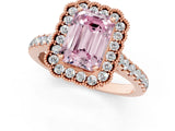 Rose gold Fancy Pink Emerald  Cut Diamond Milgrain Floral Halo Engagement Ring with Pavé Band_16