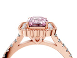 Rose gold Fancy Pink Emerald  Cut Diamond Milgrain Floral Halo Engagement Ring with Pavé Band_19