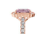 Rose gold Fancy Pink Emerald  Cut Diamond Milgrain Floral Halo Engagement Ring with Pavé Band_20