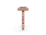 Rose gold Fancy Pink Emerald Cut Diamond Milgrain Halo Engagement Ring with Round Pavé Band and Prong Setting_14