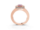 Rose gold Fancy Pink Emerald Cut Diamond Milgrain Halo Engagement Ring with Round Pavé Band and Prong Setting_15