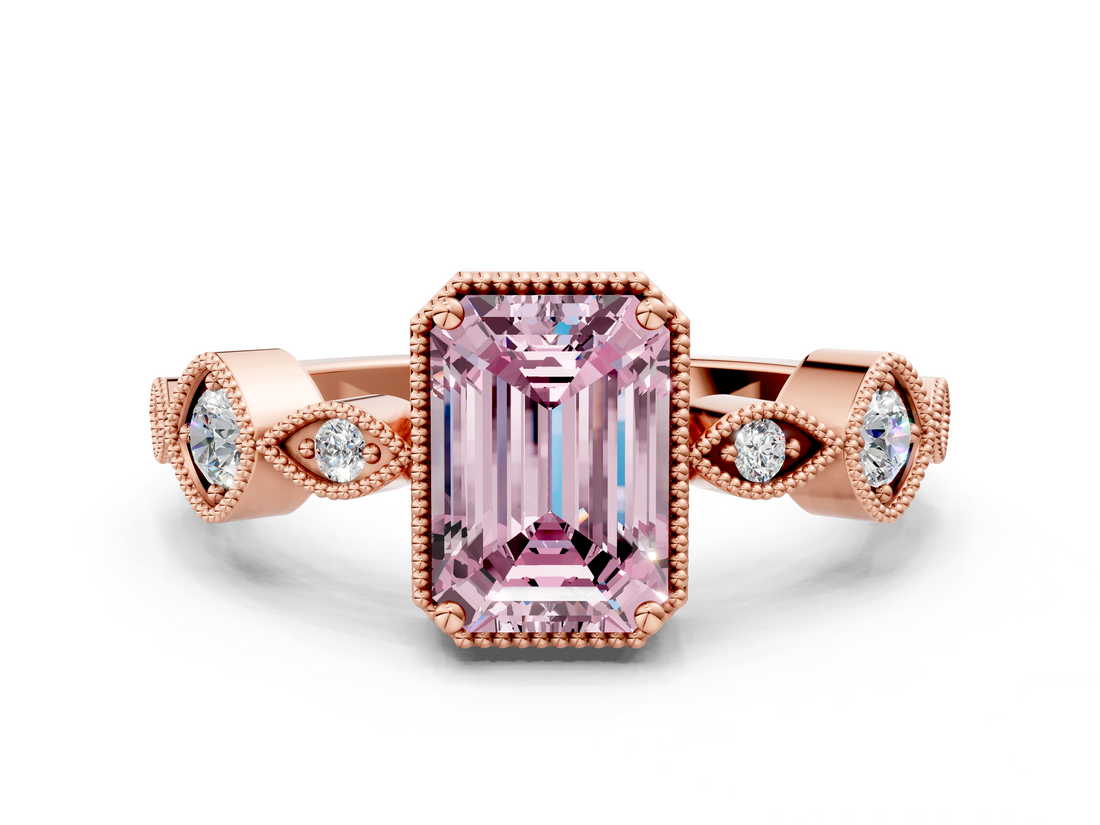 Rose gold Fancy Pink Emerald  Cut Diamond Milgrain Marquise Band with Prong Setting_3
