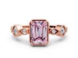 Rose gold Fancy Pink Emerald  Cut Diamond Milgrain Marquise Band with Prong Setting_3