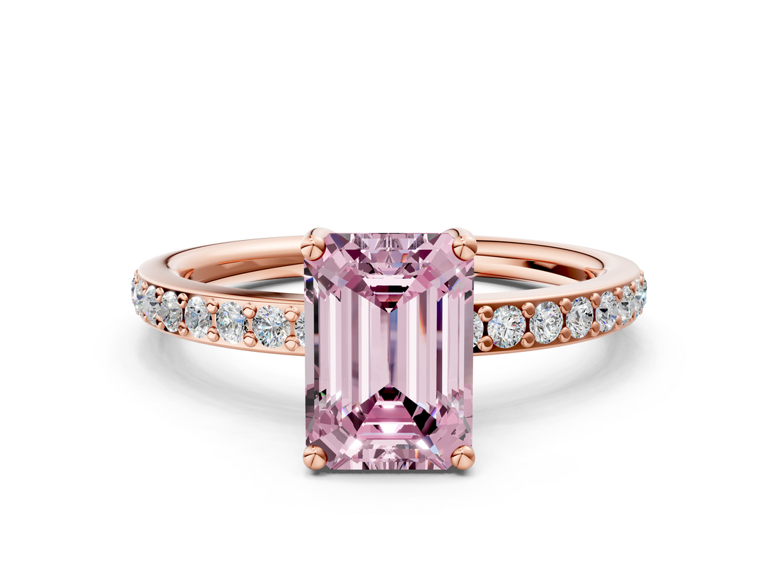 Rose gold Fancy Pink Emerald  Cut Diamond Pavé Band Ring with Four-Prong Setting_24