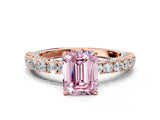 Rose gold Fancy Pink Emerald Cut Diamond Pavé Band Solitaire Ring with Prong Setting_62