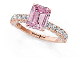 Rose gold Fancy Pink Emerald Cut Diamond Pavé Band Solitaire Ring with Prong Setting_63