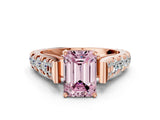 Rose gold Fancy Pink Emerald  Cut Diamond Pavé Band Solitaire with Four-Prong Setting_15