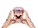 Rose gold Fancy Pink Emerald  Cut Diamond Pavé Band Solitaire with Four-Prong Setting_19