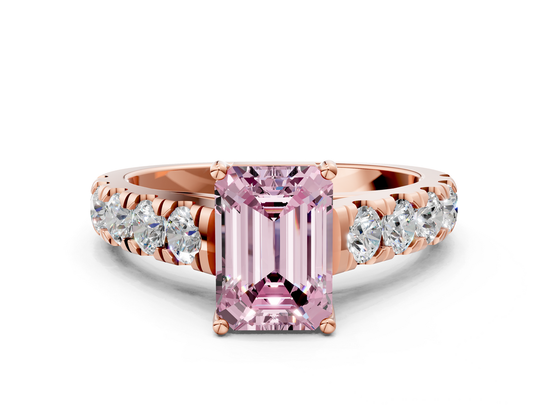 Rose gold Fancy Pink Emerald  Cut Diamond Pavé Band Solitaire with Four-Prong Setting_3