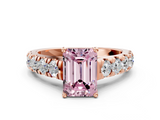 Rose gold Fancy Pink Emerald  Cut Diamond Pavé Band Solitaire with Four-Prong Setting_3
