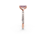 Rose gold Fancy Pink Emerald  Cut Diamond Pavé Band Solitaire with Four-Prong Setting_5