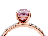 Rose gold Fancy Pink Emerald  Cut Diamond Pavé Band Solitaire with Four-Prong Setting_7