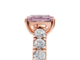Rose gold Fancy Pink Emerald  Cut Diamond Pavé Band Solitaire with Four-Prong Setting_8