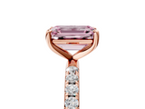 Rose gold Fancy Pink Emerald  Cut Diamond Pavé Band Solitaire with Four-Prong Setting_8
