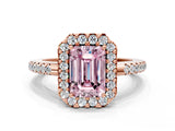 Rose gold Fancy Pink Emerald Cut Diamond Pavé Halo Ring with Four-Prong Setting_36
