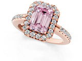 Rose gold Fancy Pink Emerald Cut Diamond Pavé Halo Ring with Four-Prong Setting_37