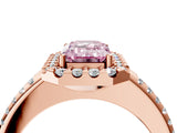 Rose gold Fancy Pink Emerald Cut Diamond Pavé Halo Ring with Four-Prong Setting_40