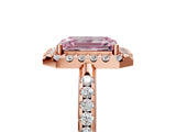 Rose gold Fancy Pink Emerald Cut Diamond Pavé Halo Ring with Four-Prong Setting_41