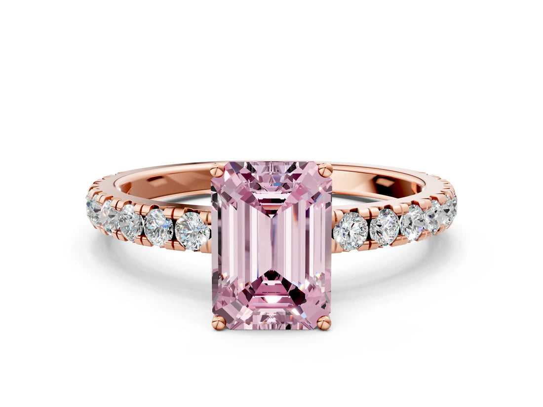 Rose gold Fancy Pink Emerald Cut Diamond Pavé Solitaire Engagement Ring with Four-Prong Setting_86
