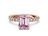 Rose gold Fancy Pink Emerald Cut Diamond Pavé Solitaire Ring with Round Band and Prong Setting_12