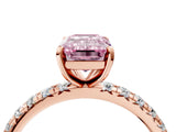 Rose gold Fancy Pink Emerald Cut Diamond Pavé Solitaire Ring with Round Band and Prong Setting_16