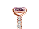 Rose gold Fancy Pink Emerald Cut Diamond Pavé Solitaire Ring with Round Band and Prong Setting_17