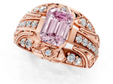 Rose gold Fancy Pink Emerald Cut Diamond Pave Art Deco Split Shank Ring with Four-Prong Setting_1