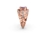 Rose gold Fancy Pink Emerald Cut Diamond Pave Art Deco Split Shank Ring with Four-Prong Setting_2