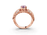 Rose gold Fancy Pink Emerald Cut Diamond Pave Art Deco Split Shank Ring with Four-Prong Setting_3