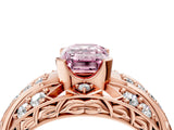 Rose gold Fancy Pink Emerald Cut Diamond Pave Art Deco Split Shank Ring with Four-Prong Setting_4