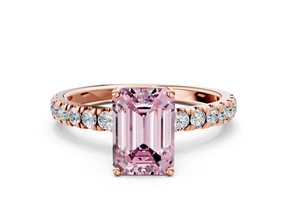 Rose gold Fancy Pink Emerald Cut Diamond Pave Band Solitaire Ring with Four-Prong Setting_57