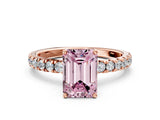 Rose gold Fancy Pink Emerald Cut Diamond Pave Band Solitaire Ring with Four-Prong Setting_57