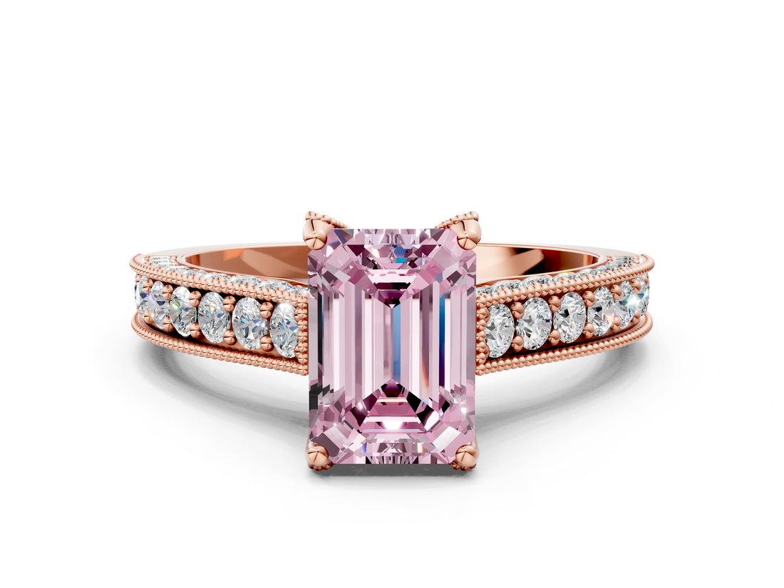 Rose gold Fancy Pink Emerald  Cut Diamond Pave Band with Four-Prong Setting_20