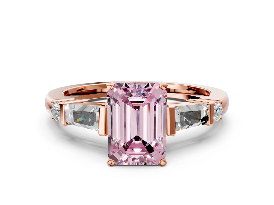 Rose gold Fancy Pink Emerald  Cut Diamond Ring with Baguette Side Stones, Channel Set Band, and Four-Prong Setting_24