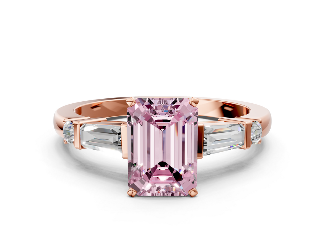 Rose gold Fancy Pink Emerald  Cut Diamond Ring with Baguette Side Stones, Channel Set Band, and Four-Prong Setting_3