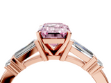 Rose gold Fancy Pink Emerald  Cut Diamond Ring with Baguette Side Stones, Channel Set Band, and Four-Prong Setting_7