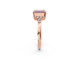 Rose gold Fancy Pink Emerald Cut Diamond Ring with Side Stones and Four-Prong Setting_100