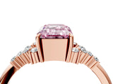 Rose gold Fancy Pink Emerald Cut Diamond Ring with Side Stones and Four-Prong Setting_102