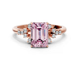 Rose gold Fancy Pink Emerald Cut Diamond Ring with Side Stones and Four-Prong Setting_98